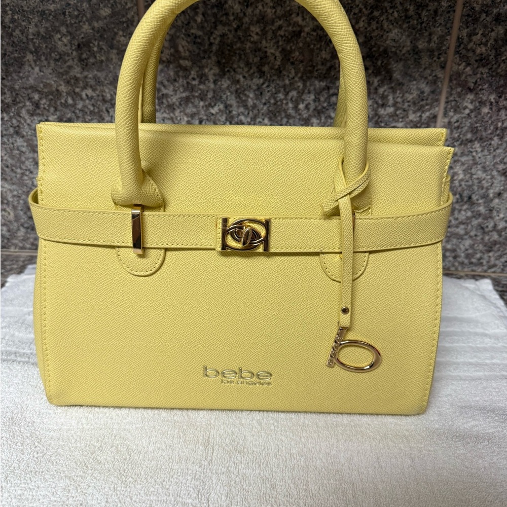 Bebe Yellow Satchel with Gold-Tone Accents